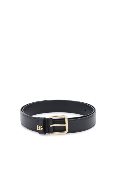 Shop Dolce & Gabbana Dg Logo Leather Belt In Nero (black)