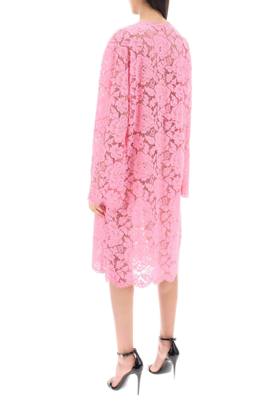 Shop Dolce & Gabbana Dust Coat In Floral Cordonnet Lace In Rosa 2 (pink)