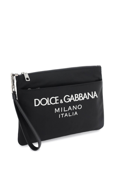 Shop Dolce & Gabbana Nylon Pouch With Rubberized Logo In Nero Nero (black)
