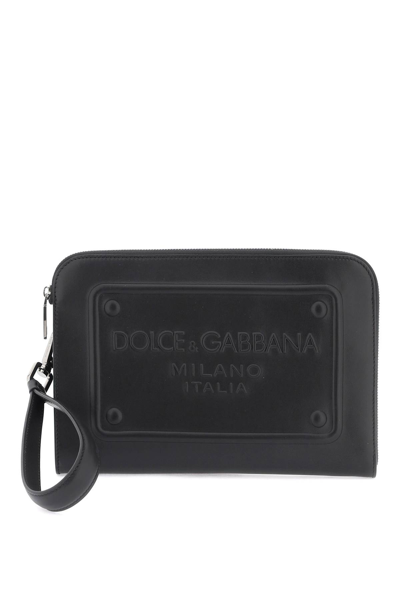 Shop Dolce & Gabbana Pouch With Embossed Logo In Nero (black)