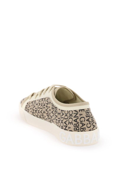 Shop Dolce & Gabbana Portofino Vintage Printed Canvas Sneakers In Dg Nero F Do Beige (beige)