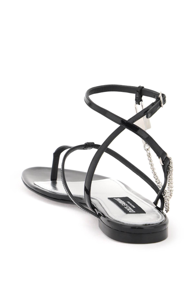 Shop Dolce & Gabbana Patent Leather Thong Sandals With Padlock In Nero (black)