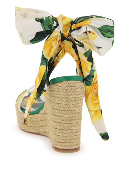 Shop Dolce & Gabbana Lolita Wedge Sandals In Rose Gialle Fdo Bco (yellow)