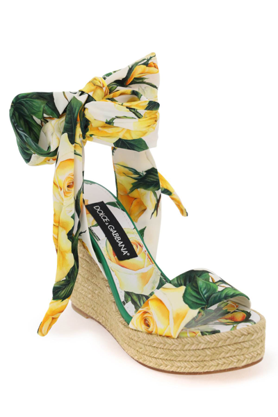 Shop Dolce & Gabbana Lolita Wedge Sandals In Rose Gialle Fdo Bco (yellow)