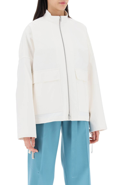 Shop Jil Sander Oversized Blouson Jacket In Canvas In Optic White (white)