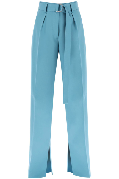 Shop Jil Sander Wide Leg Pants In Light Wool In Verdigris (light Blue)