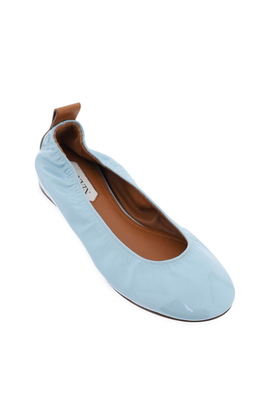 Shop Lanvin The Ballerina Flat In Patent Leather In  Blue (light Blue)