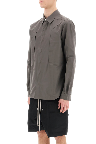 Shop Rick Owens Faille Overshirt With Fog Pockets In Dust (grey)