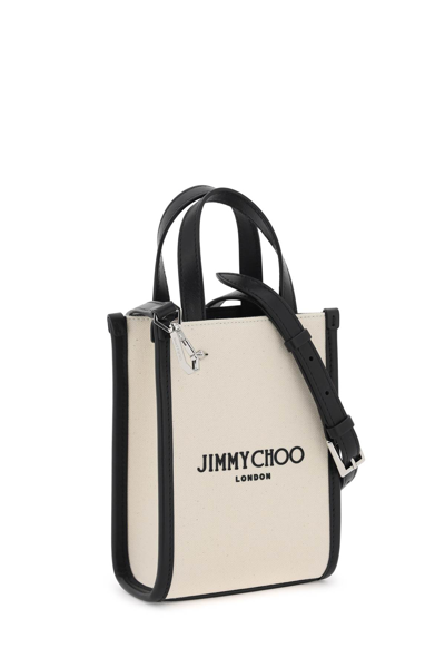 Shop Jimmy Choo N/s Mini Tote Bag In Natural Black Silver (black)
