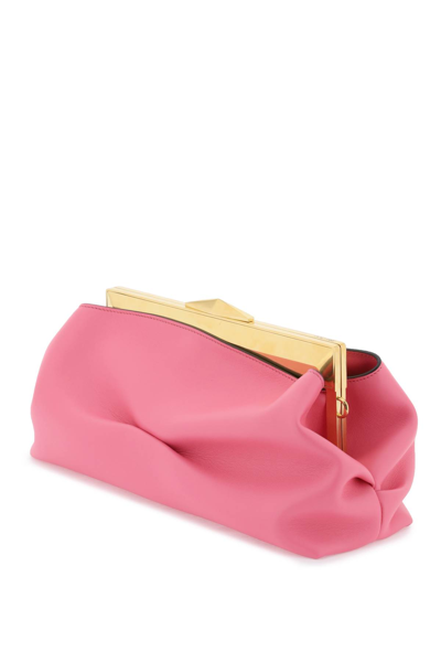 Shop Jimmy Choo Leather Diamond Frame Clutch In Candy Pink Gold (pink)