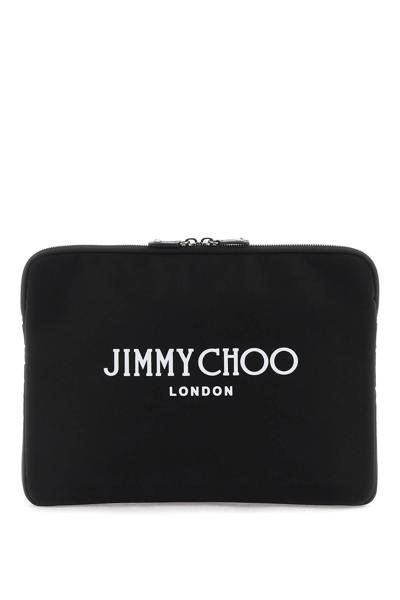 Shop Jimmy Choo Pouch With Logo In Black Latte Gunmetal (black)