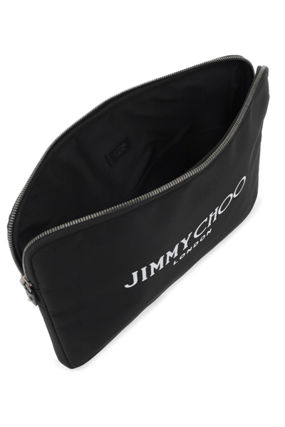 Shop Jimmy Choo Pouch With Logo In Black Latte Gunmetal (black)