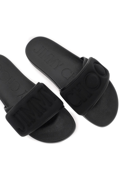 Shop Jimmy Choo Slides With Logo In V Black Black (black)