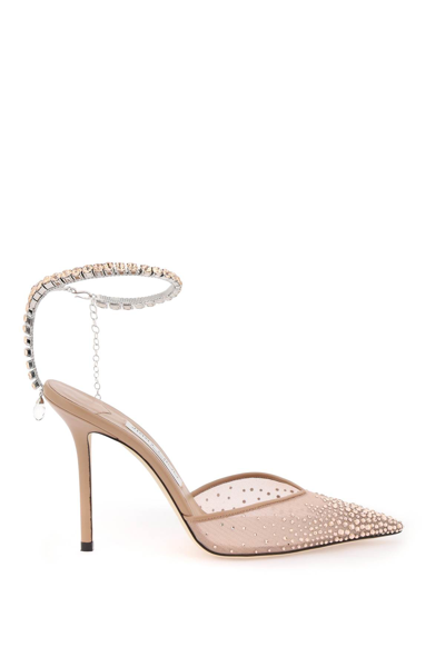 Shop Jimmy Choo Saeda 100 Pumps With Crystals In Ballet Pink Crystal (pink)