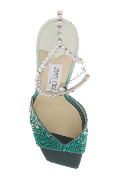 Shop Jimmy Choo Saeda 100 Sandals With Degradé Crystals In Emarald Crystal (green)