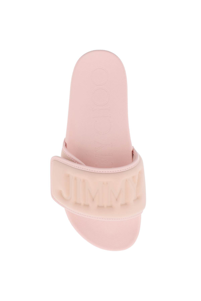 Shop Jimmy Choo Fitz Slides With Lycra Logoed Bang In V Powder Pink Powder Pink (pink)