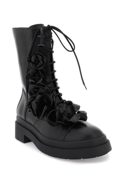 Shop Jimmy Choo Nari Flowers Flat Combat Boots In Black (black)