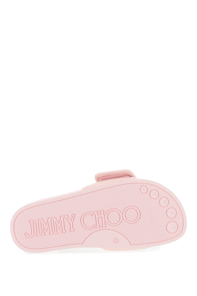 Shop Jimmy Choo Fitz Slides With Lycra Logoed Bang In V Powder Pink Powder Pink (pink)