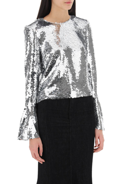 Shop Self-portrait Sequined Cropped Top In Silver (silver)