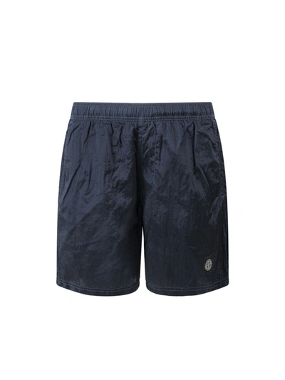 Shop Stone Island Swimsuit With Logo In Bleu