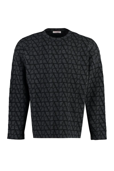 Shop Valentino Crew-neck Wool Sweater In Grey