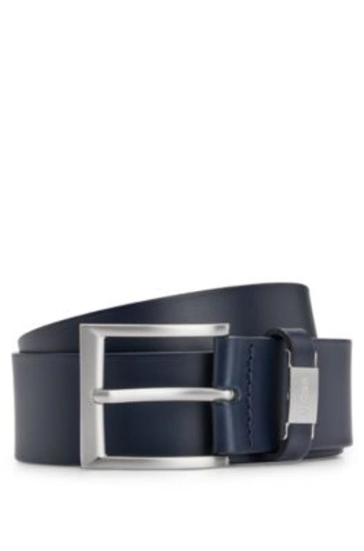 Shop Hugo Boss Italian-leather Belt With Logo Keeper And Brushed Hardware In Dark Blue