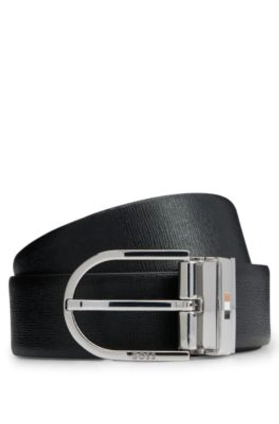 Shop Hugo Boss Reversible Italian-leather Belt With Signature-stripe Keeper In Black