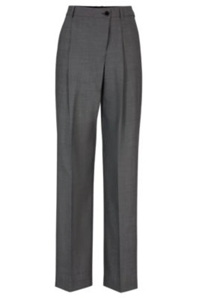 Shop Hugo Boss Straight-fit Regular-rise Trousers In Virgin Wool In Patterned