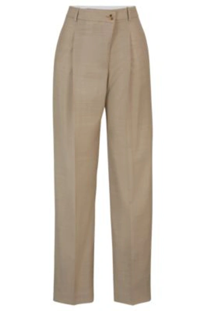 Hugo Boss Straight-fit Regular-rise Trousers In Virgin Wool In Patterned