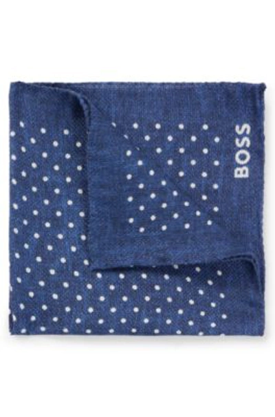 Shop Hugo Boss Printed Pocket Square In Linen And Cotton In Dark Blue