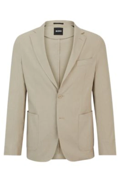 Shop Hugo Boss Slim-fit Single-breasted Jacket In A Linen Blend In Khaki