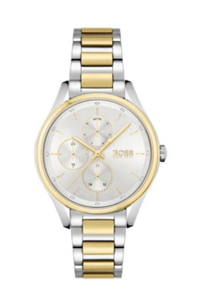 Shop Hugo Boss Two-tone Watch With Crystals And Link Bracelet Women's Watches In Assorted-pre-pack