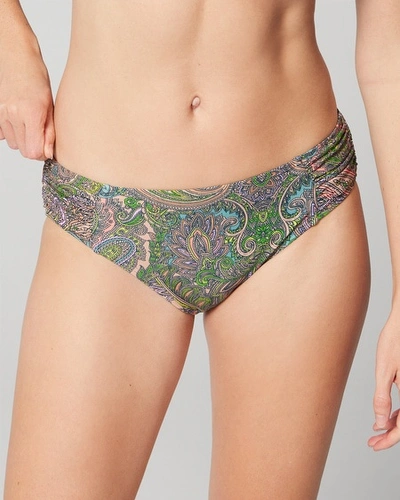 Shop Soma Women's  Swim Rouched Bikini Bottom In Green Size Small In Ornamental Paisley G Lime