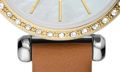 Shop Fossil Tillie Mini Three Hand Quartz Cz Bezel Bracelet Watch, 26mm In Gold/ Leather