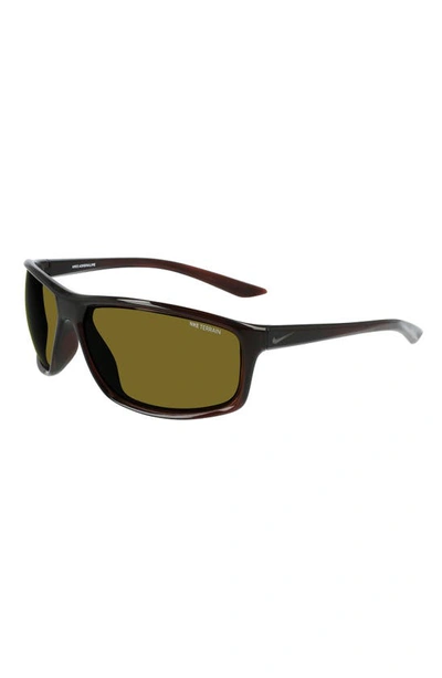Nike Adrenaline 66mm Rectangular Sunglasses In Brown