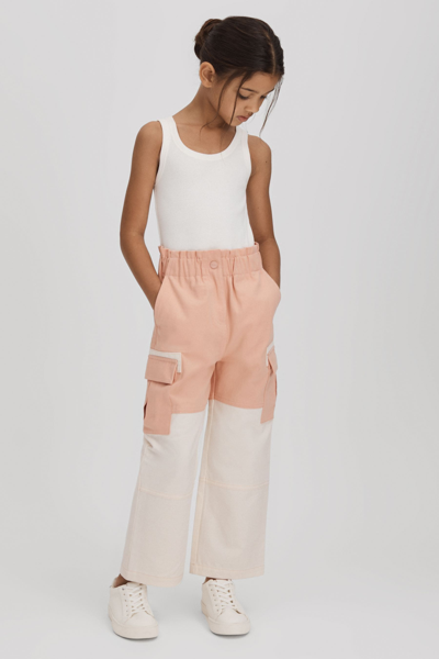 Shop Reiss Adalia - Pink Senior Colourblock Elasticated Cargo Jeans, Uk 11-12 Yrs