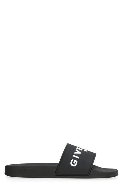 Shop Givenchy Logo Detail Rubber Slides In Black