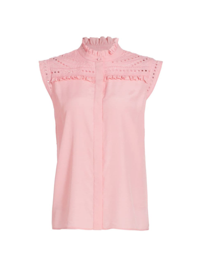Shop Elie Tahari Women's The Terrin Embroidered Silk-blend Blouse In Tailor Pink