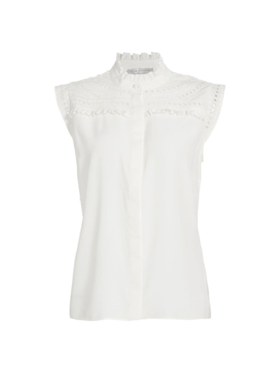 Shop Elie Tahari Women's The Terrin Embroidered Silk-blend Blouse In Sky White