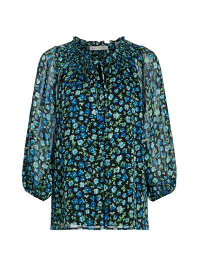 Shop Elie Tahari Women's The Miriam Floral Blouse In Forget Me Not Print