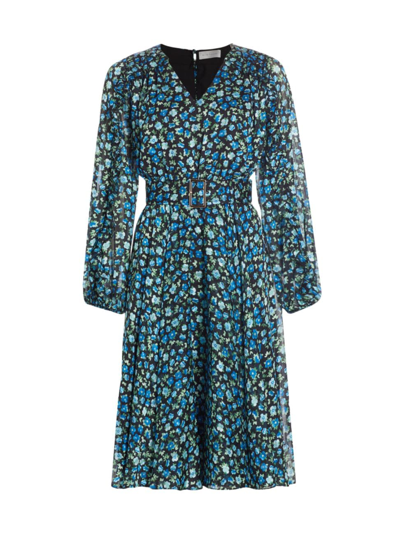 Shop Elie Tahari Women's Annika Floral Belted Midi-dress In Forget Me Not Print