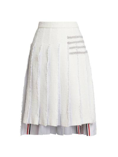 Shop Thom Browne Women's Frayed Pleated Midi-skirt In White