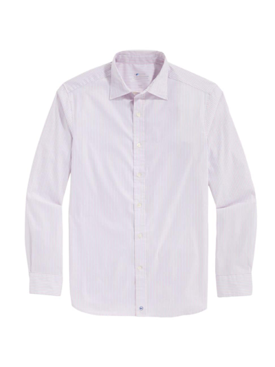 Shop Vineyard Vines Men's On-the-go Striped Button-front Shirt In Flamingo
