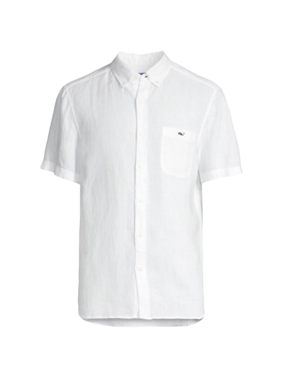 Shop Vineyard Vines Men's Linen Button-down Shirt In Linen White Cap