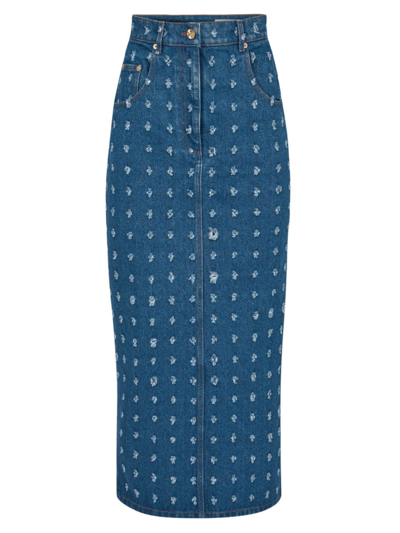 Shop Nina Ricci Women's Distressed Denim Long Skirt In Bleu Fonce