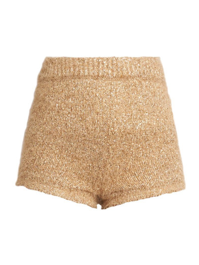 Shop Nina Ricci Women's Metallic Tweed Knit Shorts In Gold