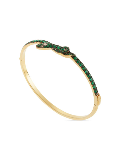 Shop Ileana Makri Women's Snakes 18k Yellow Gold, Emerald & 0.10 Tcw Diamond Bangle