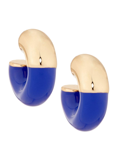 Shop Roxanne Assoulin Women's True Blue Goldtone & Enamel Chubbie Hoop Earrings In Shiny Gold Blue