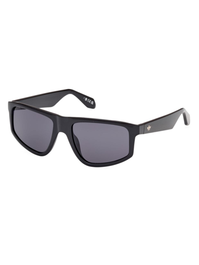 Shop Adidas Originals Men's 55mm Rectangular Sunglasses In Shiny Black Smoke