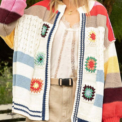 Shop Pol Granny Squares Chenille Cardigan In White